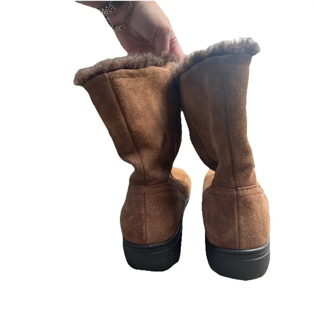 Alegria Nanook Boots Brown Leather Faux Fur Lined Suede Women's Button 37